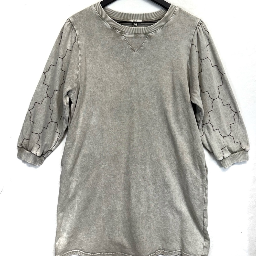 Easel Dress Womens Medium Gray Taupe Long Sleeve T Shirt Midi Mini Geometric